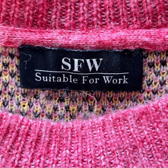 SFW Crew Neck Sweater  Ombre Pink Animal Cheetah Print Fuzzy Wool Blend Sz L - Picture 4 of 13